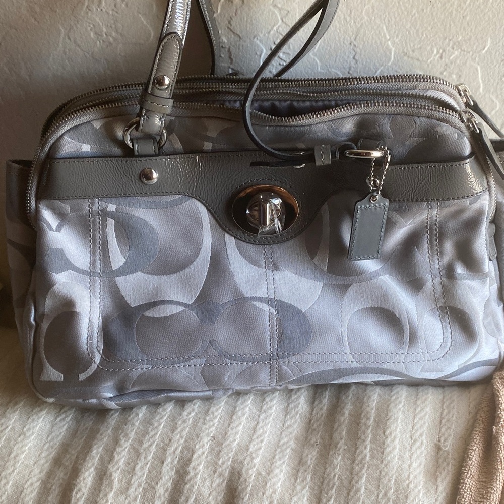 Coach Silver and Gray Signature Shoulder Bag